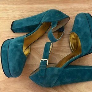 Nine West Around Town Turquoise Suede Slip-on Platform 10